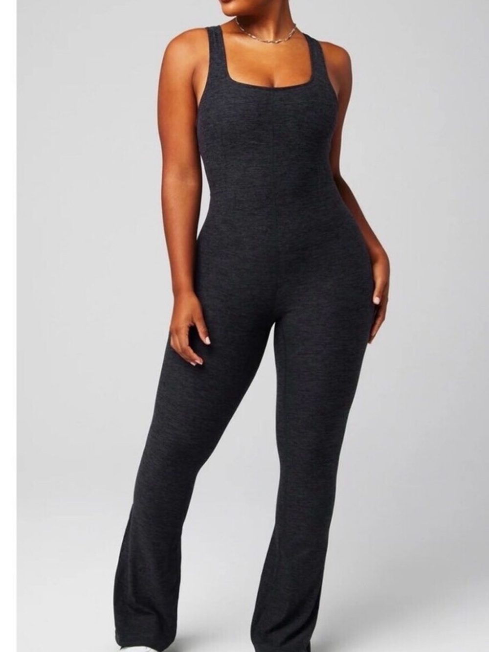 Fabletics Dark Charcoal Square-Neck Jumpsuit